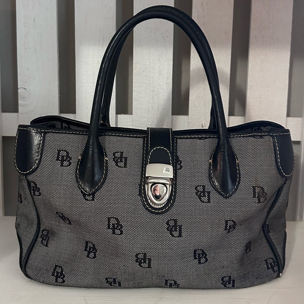 Dooney & Bourke DB Monogram Canvas Satchel Black Leather Bag